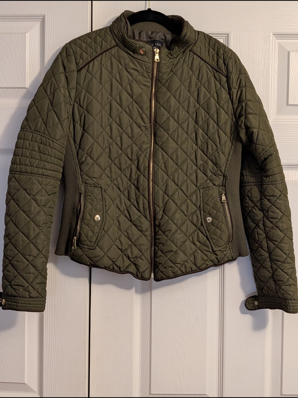Love Tree Quilted Olive Green Puffer Jacket